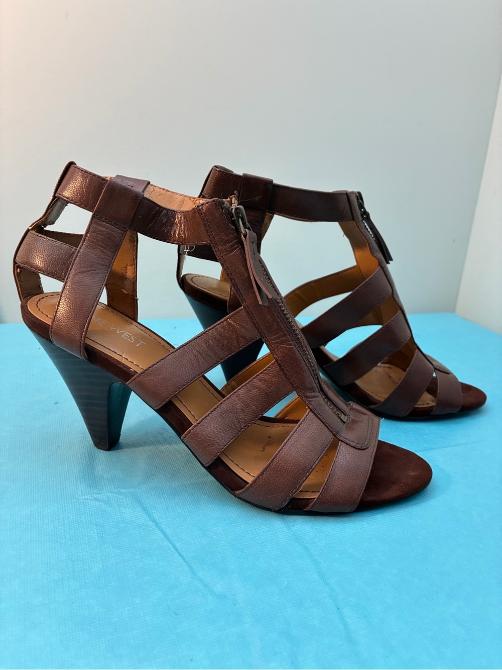 Nine West Women's Brown Leather Strappy Sandals Size 7.5